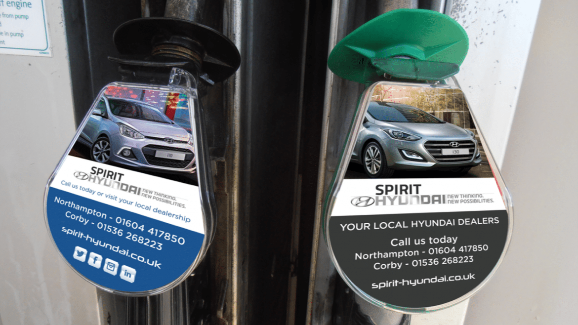 Fuel filler cap advertising for car dealer